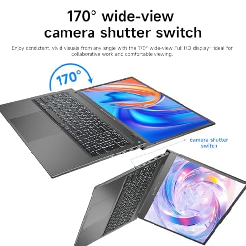 Machcreator Business Laptop, 17.3" FHD 120Hz, Intel Processor, 16GB DDR5 RAM, 1TB SSD, Backlit Keyboard, Large Touchpad, MicroSD Card Reader, Camera Shutter Switch, Wi-Fi, Win 11 Home, Grey