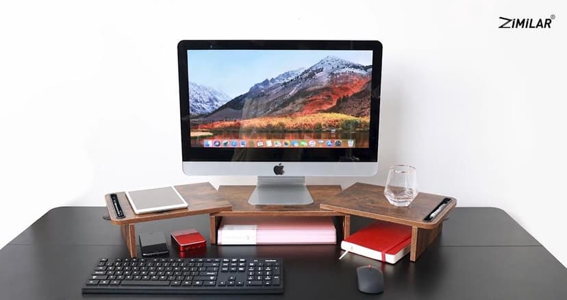 Zimilar Dual Monitor Stand Riser, Monitor Stand with Adjustable Length and Angle, Wood Monitor stand for desk, Monitor Riser for 2 monitors with Storage Space(Rust Brown Large)