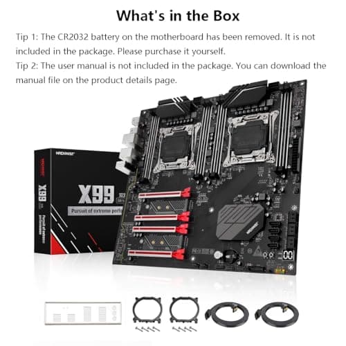 MACHINIST X99 Dual CPU Motherboard, Intel (5th/6th Gen) LGA 2011-V3 Computer Server Motherboards (E-ATX, PCIe 3.0, DDR4, Dual LAN, M.2, SATA 6Gb/s) for Intel Core i7, XEON E5 V3/V4 Series X99-D8 (Red)