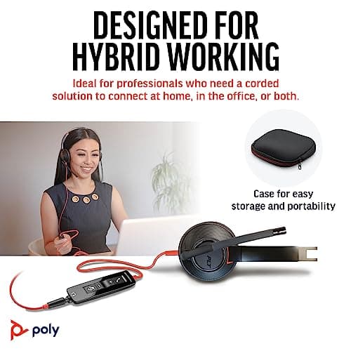 Poly Blackwire 5220 Wired Headset (Plantronics) Flexible Noise-Canceling Boom Mic Ergonomic Design - PC/Mac, Mobile via USB-C, USB-A, 3.5mm - Works w/Teams, Zoom - Amazon Exclusive (9P7X6AA)