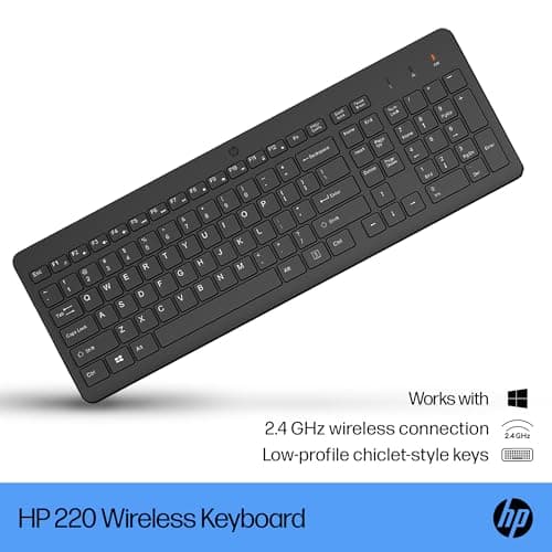 HP 220 Wireless Keyboard - 2.4GHz Connectivity w/Data Encryption - Low-Profile Chiclet Keys - Win/Mac - Laptop, PC Compatible - Shortcut Keys & Num Pad - LED Num, Caps, & Scroll Lock
