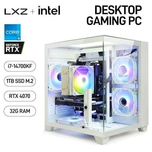 LXZ Gaming Desktop Core I7-14700KF 6 core 2.5GHz PC Computer, RTX 4070 12G, 32G DDR5 RAM, 1TB NVME SSD, Prebuilt Gaming PC Tower Computer for Home and Office (White)