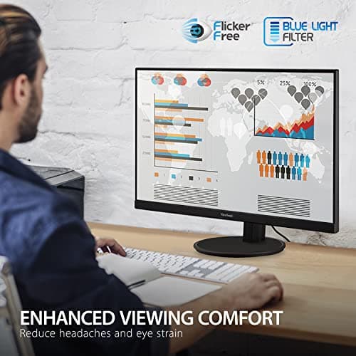 ViewSonic VA2447-MHJ 24 Inch Full HD 1080p Monitor with Advanced Ergonomics, FreeSync, 100Hz, Ultra-Thin Bezel, Eye Care, HDMI, VGA Inputs for Home and Office
