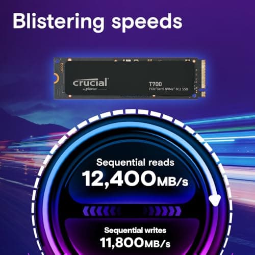Crucial T700 4TB Gen5 NVMe M.2 SSD - Up to 12,400 MB/s - DirectStorage Enabled - CT4000T700SSD3 - Gaming, Photography, Video Editing & Design - Internal Solid State Drive