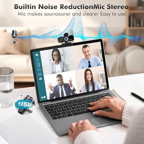 USB HD Webcam with Built-in Microphone and Rotatable Tripod, 1080P Video, Wide Angle Camera, Privacy Cover, for Desktop PC or Laptop Computer - 1（Black）