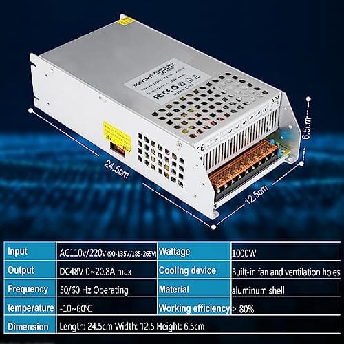 DC 48V 20.8A 1000W Switching Power Supply SMPS AC 110V / 220V-DC 48V Transformer Adapter, for LED Strip Light, CCTV Camera Security System,Computer Project of Industrial Power Supplies