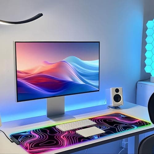 RGB Mousepad LED Desk Mat Gaming Large Keyboard Cute Desktop Computer Laptop 14 Light XXL Long Giant Big Cool Modern Design Unique for Men Boys Gamer Oversized Wide 30x12'' Mousepad, Topo