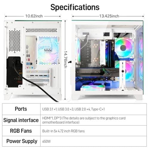 LXZ Gaming PC Desktop AMD Ryzen 7 8700F | AMD Radeon RX 7650GRE 8GB | 32GB DDR5 RAM | 1TB SSD | High-End Tower Computer(White)