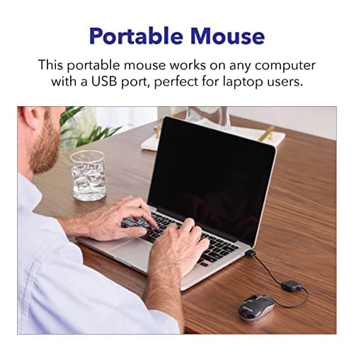 Verbatim Wired Optical Computer Mini USB-A Mouse - Plug & Play Corded Small Travel Mouse with Retractable Cable – Black 98113