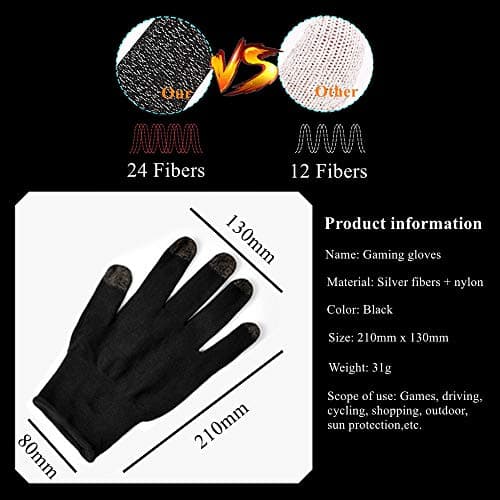 Gaming Gloves for Touchscreen, High-Sensitive Anti-Sweat Breathable Seamless Game Gloves for PUBG Mobile/Knives Out/Rules of Survival