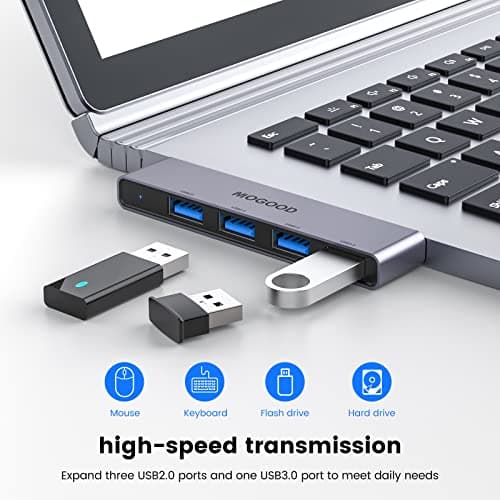 USB Hub for Laptop,MOGOOD USB Hub 3.0 USB Splitter Ultra-Slim Data Hub [Charging Not Supported] Multi USB Port Expander Type A Adapter Station for Laptop,Windows PC,Mac,Printer,Flash Drive,Mobile HDD