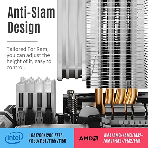 Jonsbo CR1400 RGB CPU Air Cooler, 4 Heat-Pipes, 126mm RGB CPU Fan, Removable 92mm PWM Fans, Fins Bending, 4-pin RGB CPU Cooler, RGB Lighting for AMD Ryzen/Intel LGA 1700 115X, White