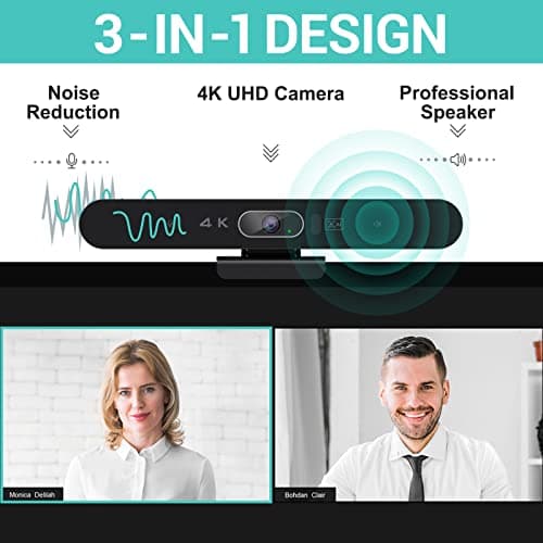 4K Pro Audio and Video Conference Room Camera with Remote Control for Windows TV, AI-Powered HD Webcam with Microphone & Speaker for Desktop Computer/PC/Monitor/Laptop/Teams/Zoom/Skype