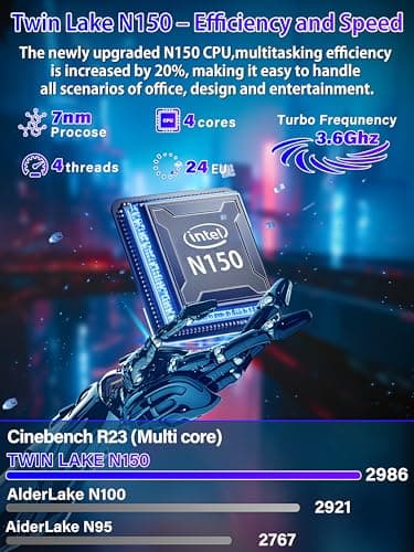 【Office 2024 / Win11 Pro】 17.3-inch Laptop, in tel N150 CPU(Up to 3.6GHz) 16GB RAM 512 GB NVMe SSD,FHD IPS Display, Backlit Keyboard, 6000mAh Battery, HDMI, USB 3.0, Type-C, Wi-Fi (16G+512GB)