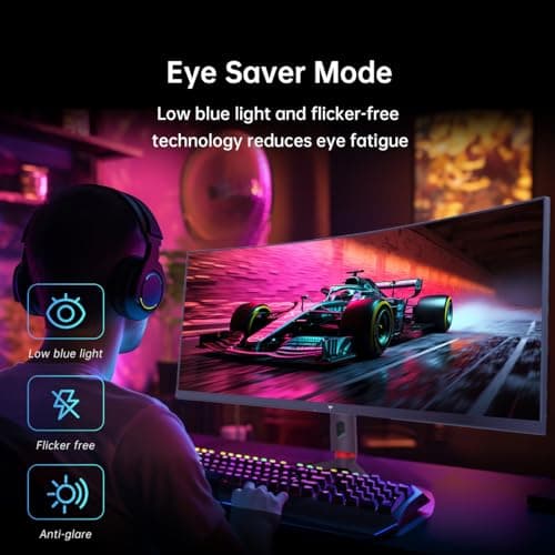 34 Inch Ultrawide Monitor, 165Hz WQHD 3440X1440 Curved Gaming Monitor, 1500R PC Monitor, HDR, FreeSync & G-Sync, HDMI, DisplayPort, VESA, Tilt Swivel Height Pivot Adjustment, H34S18S