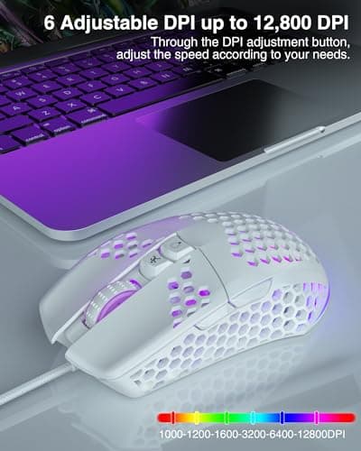 SM900 White Wired Gaming Mouse with Honeycomb Shell,12800 DPI,7 Programmable Buttons,Lightweight Gaming Mice Ergonomic Computer Wired Mouse Gaming for Win/PC/Mac/Laptop Gamer