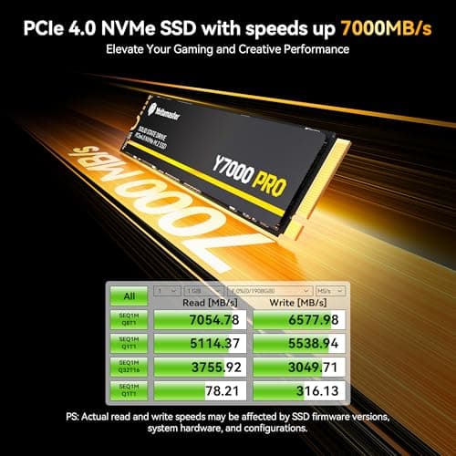 Yottamaster Y7000Pro 2TB SSD M.2 PCIe 4.0, Up to 7000MB/s, M.2 2280 NVMe Internal Solid State Drive with 3D QLC NAND Flash, Upgrade Storage for PS5, PC Computer, Laptop, Gaming