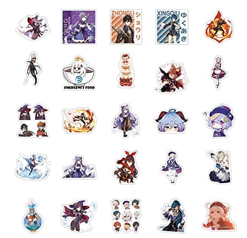 100Packs Genshin Impact Merch Stickers for Adults，Waterproof for Decals，Laptop Hydro Flask Water Bottle Car Cup Computer Guitar Skateboard Luggage Bike Bumper，Kids/Teens Genshin Impact Gift Card