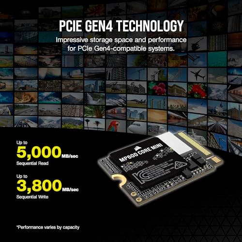 Corsair MP600 CORE MINI 2TB M.2 NVMe PCIe x4 Gen4 2 SSD – M.2 2230 – Up to 5,000MB/sec Sequential Read – High-Density QLC NAND – Great for Steam Deck, ASUS ROG Ally, Microsoft Surface Pro – Black