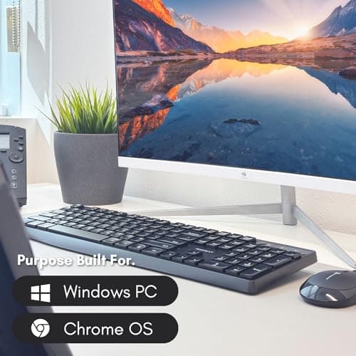 Macally Wireless Keyboard | 2.4 Computer Key Board | Full Size and Wireless (Quiet Keys) All Day Comfortable Typing with Wireless USB for Laptop, Desktop PC, Surface, Chromebook, Notebook