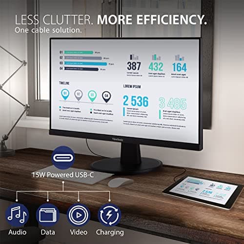 ViewSonic VA2447-MHU 24 Inch Full HD 1080p USB C Monitor with Ultra-Thin Bezel, FreeSync, 100Hz, Eye Care, HDMI, VGA Inputs for Home and Office