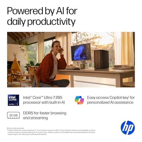 HP OmniDesk Desktop PC, Intel Core Ultra 7 265, 32 GB RAM, 2 TB SSD, Intel Graphics, Windows 11 Home, Microsoft Copilot, Dark Wood, M03-0060 (2025)