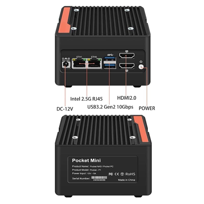 N355 Mini PC 4-Bay NAS Server Pocket Host X86 P6 Lake-N355(Upgraded intelN305) 4M.2 NVMe Expansion Slots, DDR5 4800MHz, Dual 2.5G Network Cards (NO RAM NO SSD)