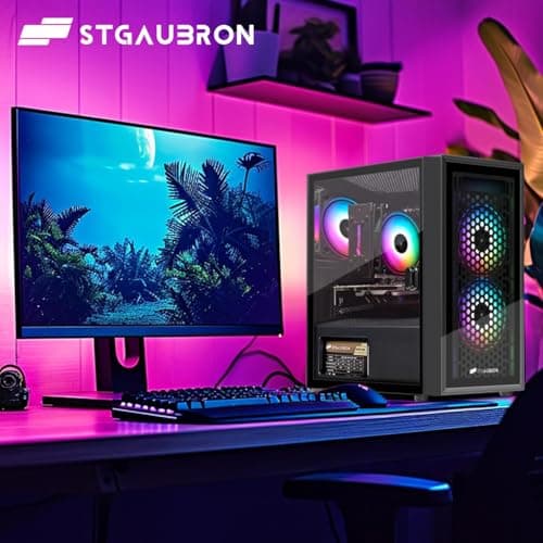 STGAubron Gaming PC Computer Desktop, Radeon RX 560 4G, Intel i7 Xeon E5 up to 3.0GHz, 16GB RAM, 512GB SSD, WiFi, BT 5.0, RGB Fan x3, Windows 10 Home for Gamer, Streaming
