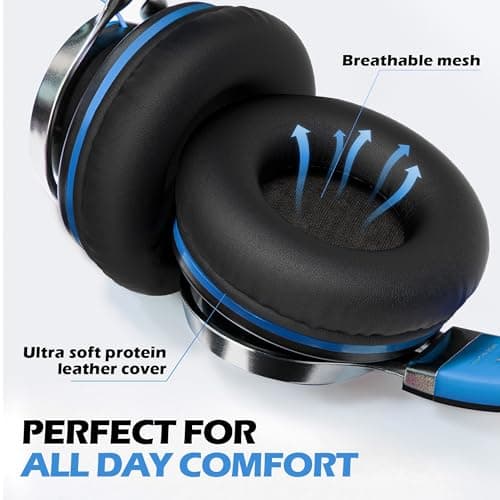 AILIHEN C8 Headphones Wired, On-Ear Kids Headphones with Microphone and Volume Control Foldable Corded Stereo 3.5mm Headset for School Teens Smartphones Chromebook Laptop Tablets Travel (Black Blue)