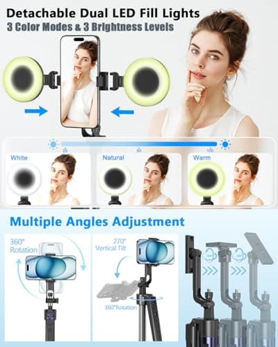 Vlogging Kit for iPhone/Android, 63”Auto Face Tracking Tripod for iPhone with Light, Wireless Microphones, Scrolling Remote Control for TikTok, Content Creator Kit for YouTube Starter