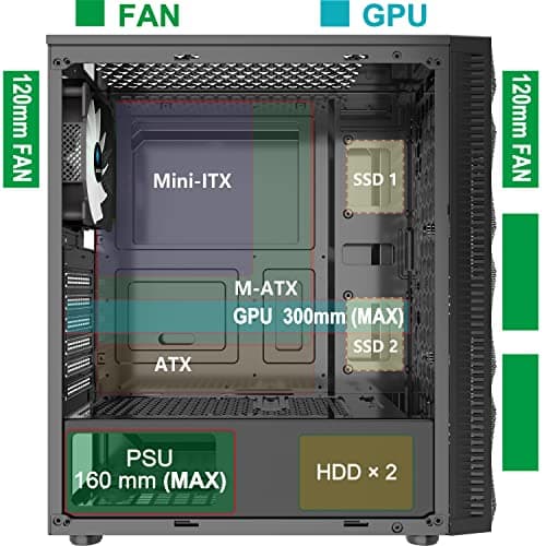 PC Case Pre-Install 4 RGB Fans, ATX Gaming Computer Case with Diamond-Shaped Mesh Front & Tempered Glass Side Panel, USB 3.0 Airflow Mid Tower case,621