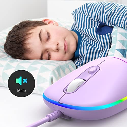 Gaming Mouse, USB Computer Mouse Wired with RGB Backlit, 4 Adjustable DPI up to 6400, Ultra Silent, Optical Computer Mice with Ergonomic Design, for Laptops PC Windows (Purple)