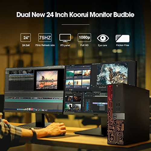 Dell OptiPlex Desktop Computers PC with Dual Koorui 24 Inch Monitor Bundle, Intel Core i7-6700, 16GB Ram 512GB M.2 NVMe SSD, Built-in WiFi and Bluetooth, RGB Light, Windows 11 Pro (Renewed)