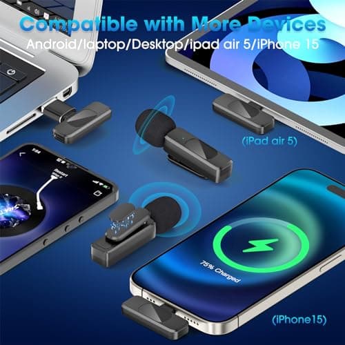 USB C Wireless Lavalier Microphone for Type-C,Android Phone,PC,Mini Microphone with Noise Reduction,Lapel Microphone for Video,Interviews,Live Streaming,TikTok,YouTube,2Pack (For iPhone 15 and Above)
