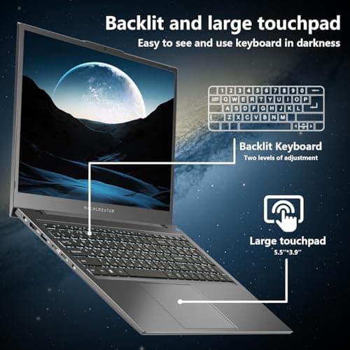Machenike 17.3’’ Laptop, Intel Processor, 16GB DDR5 RAM, 512GB SSD, Backlit Keyboard, Large-Screen with 120Hz Refresh Rate, Perfect for Work, School, and Streaming, Windows 11 Home, Modern Grey