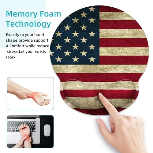 Ergonomic Mouse Pad with Wrist Support,American Flag Mouse Pad with Wrist Rest,Relieve Wrist Pain Mousepad Non-Slip Rubber Base,Mouse Pads for Desk,Computers,Laptop,Office,Home,Gaming,Accessories