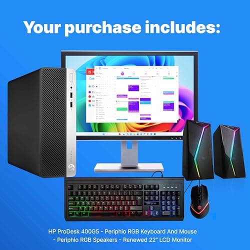 HP 400G5 ProDesk Desktop PC | Windows 11 Pro | Intel i5-8500 | 16GB RAM - 250GB NVME + 500GB SSD | 22" Monitor | RGB Speakers + Keyboard/Mouse | AX200 WiFi + BT | Home Office Computer (Renewed)