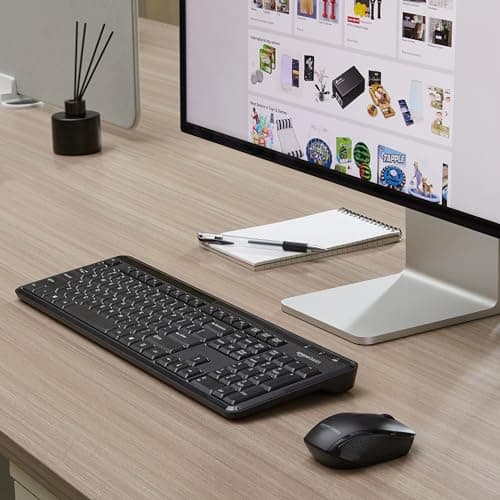 Amazon Basics 2.4GHz Wireless Keyboard and Mouse Combo, Quiet and Compact US Layout, Unifying USB Receiver, Black