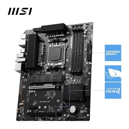 msi PRO B650-S WiFi V1 Motherboard, ATX - Supports AMD Ryzen 9000/8000 / 7000 Series Processors, AM5 - DDR5 Memory Boost 6000+MHz/OC, 2 x PCIe 4.0 x16, 2 x M.2 Gen4, Wi-Fi 6E