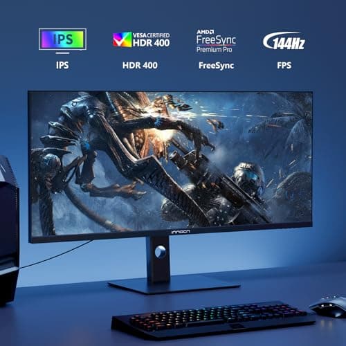 INNOCN 40 Inch Ultrawide Monitor 3440 x 1440p 144Hz PC Desktop Gaming Display, USB Type C 90W, HDMI, DisplayPort, HDR400, Built-in Speaker, Tilt/Height Adjustable - Black