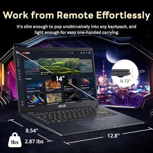 ASUS 14" FHD Laptop, Intel Pentium N6000 Processor, 4GB RAM, 224GB Storage(64GB eMMC+160GB Docking Station Set), Intel UHD Graphics, Webcam, Bluetooth, Win 11, Star Black