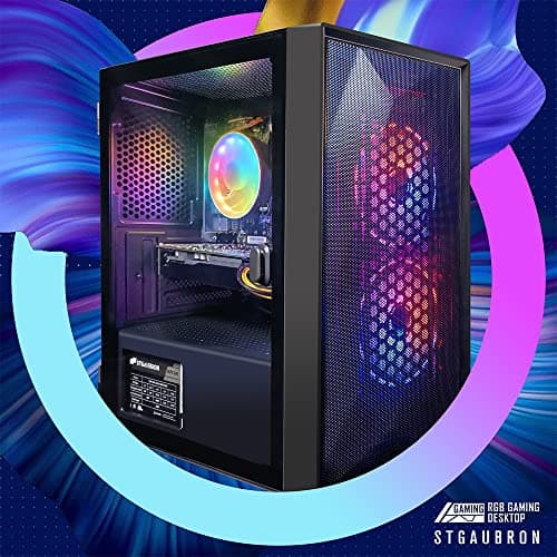 STGAubron Gaming PC Desktop Computer, Intel Core i5 up to 3.7GHz, GeForce RTX 2060 6G, 16G RAM, 512G SSD, WiFi, Bluetooth 5.0, RGB Fan x2, RGB BT Sound Bar, Windows 10 Home