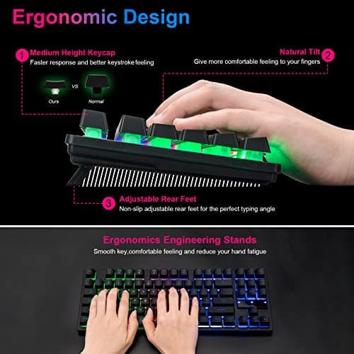 CHONCHOW Wireless LED Keyboard, Rechargeable 87 Key RGB LED Backlit Wireless Gaming Keyboard for PC, PS4, PS5, Xbox One