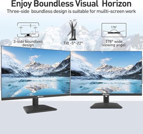 SANSUI 24 inch Monitor, Display Port Monitor IPS FHD 1080P 75Hz, Computer Monitor with Built-in Speakers, PC with HDMI,VGA,DP Ports/Eye Care/Ergonomic Tilt/HDR10 ES-24x5A