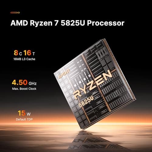 P4 Plus Mini PC Desktop Computers, AMD Ryzen 7 5825U (up to 4.5GHz), 32GB DDR4, 1TB PCIe SSD, Dual LAN 2.5G & Wi-Fi 6E & BT5.2, 4K Triple Display, Compact Silent PC for Gaming, Office, Design