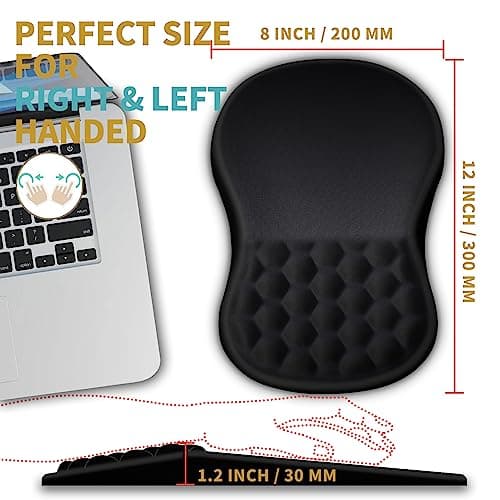 Hokafenle Ergonomic Mouse Pad Wrist Support with Massage Design, Wrist Rest Pain Relief Mousepad with Memory Foam&Non-Slip PU Base, Mouse Pads for Wireless Mouse & Desk (12x8 inch,Black)