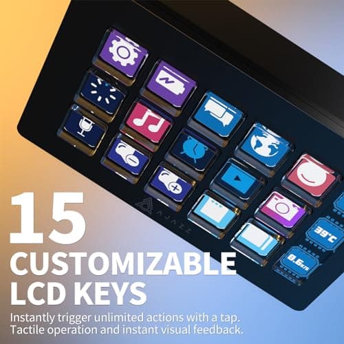 A.JAZZ AKP153 Streaming Studio Controller Keypad Type-c Wired with 15 Macro LCD Key&1 Side Screen Display Detachable Stand for Multi Action Triggered in Win MAC Twitter TikTok YouTube OBS App(Black)