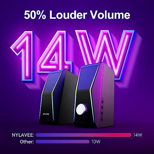 Computer Speakers, Bluetooth 5.0 Hi-Fi Stereo PC Speakers, 4 Dynamic Lighting Modes, AC Adapter Powered and 3.5mm AUX-in Computer Speakers for Desktop PC, Monitor, Laptop, Tablet, Phone