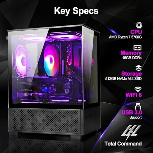 LXZ Desktop PC AMD Ryzen 7-5700G 8 core 3.9GHz, 16G DDR4 RAM, 512GB NVME SSD, Tower Computer with 400W Power Supply for Home and Office (Black)