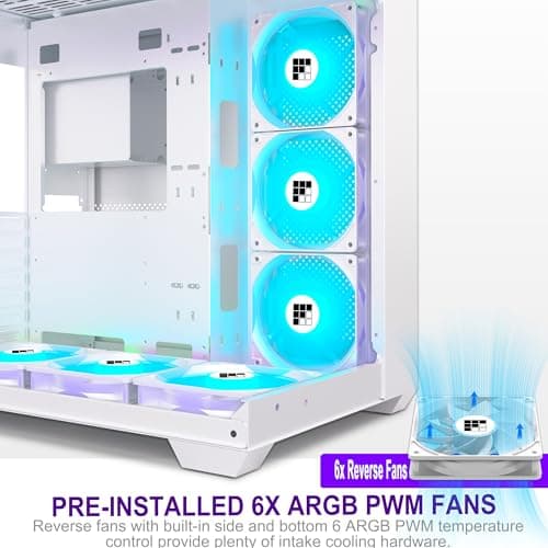 F600 PC Case - Pre-Installed 7 PWM ARGB Fan, ATX Mid-Tower Gaming PC Case, 270° Panoramic Glass with Type-C, FOIFKIN (White, F600)